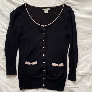 Black Cardigan with Bow Pockets